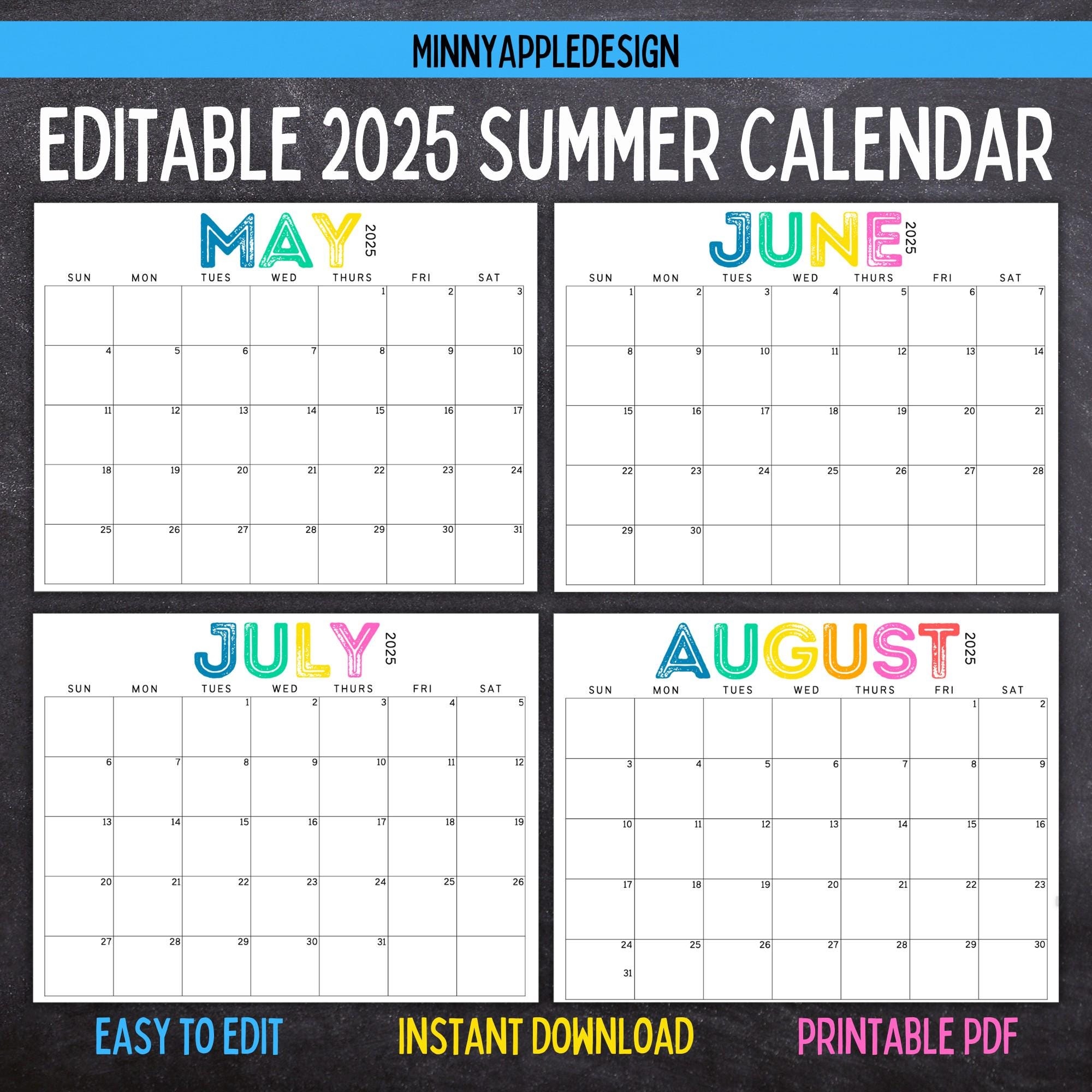 May June July August 2025 Calendar