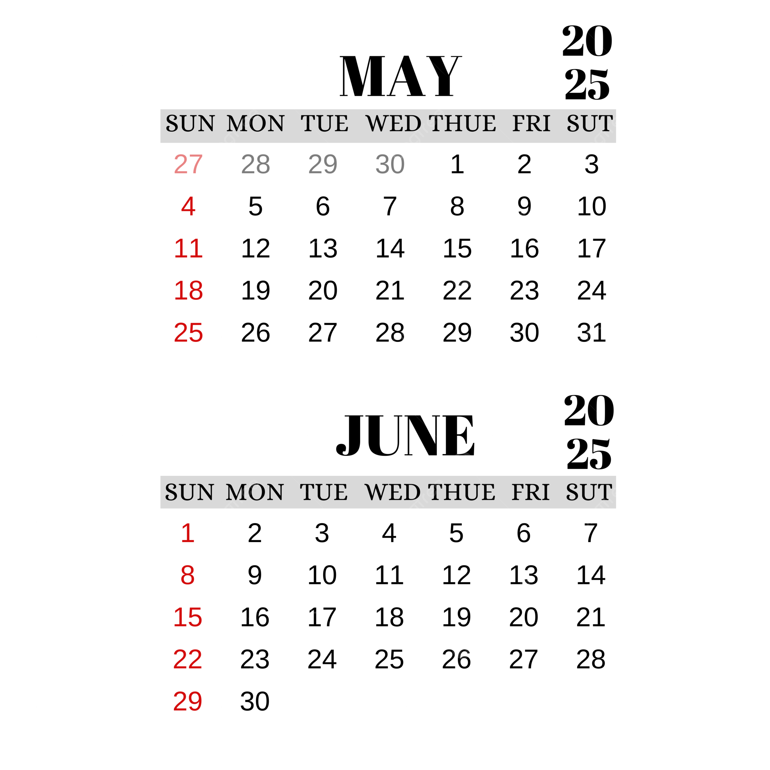 Calendar May-June 2025