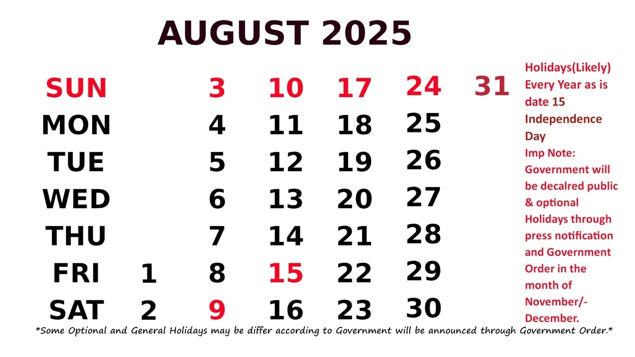 Calendar August 2025 YouTube