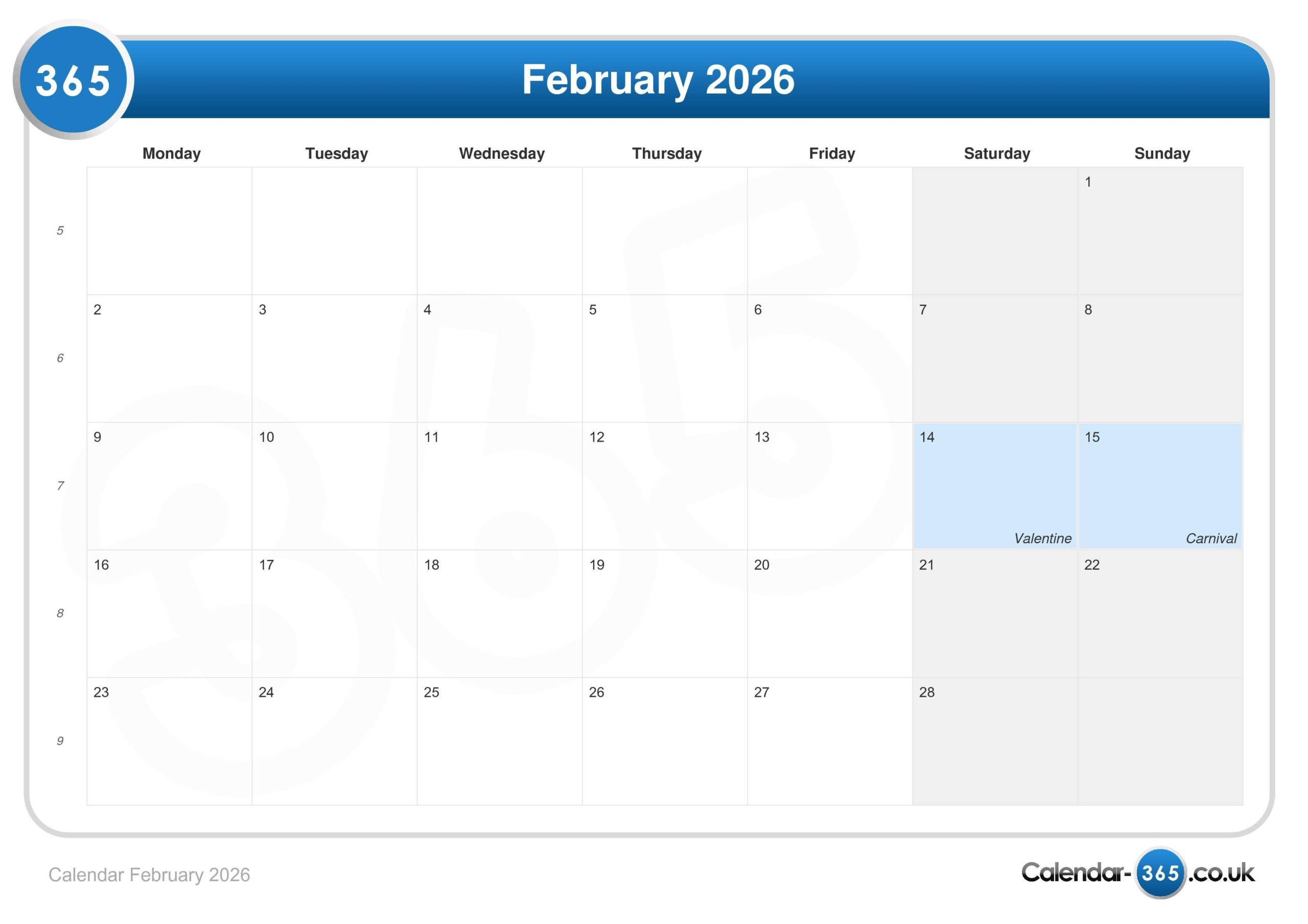 Lunar Calendar Feb 2026