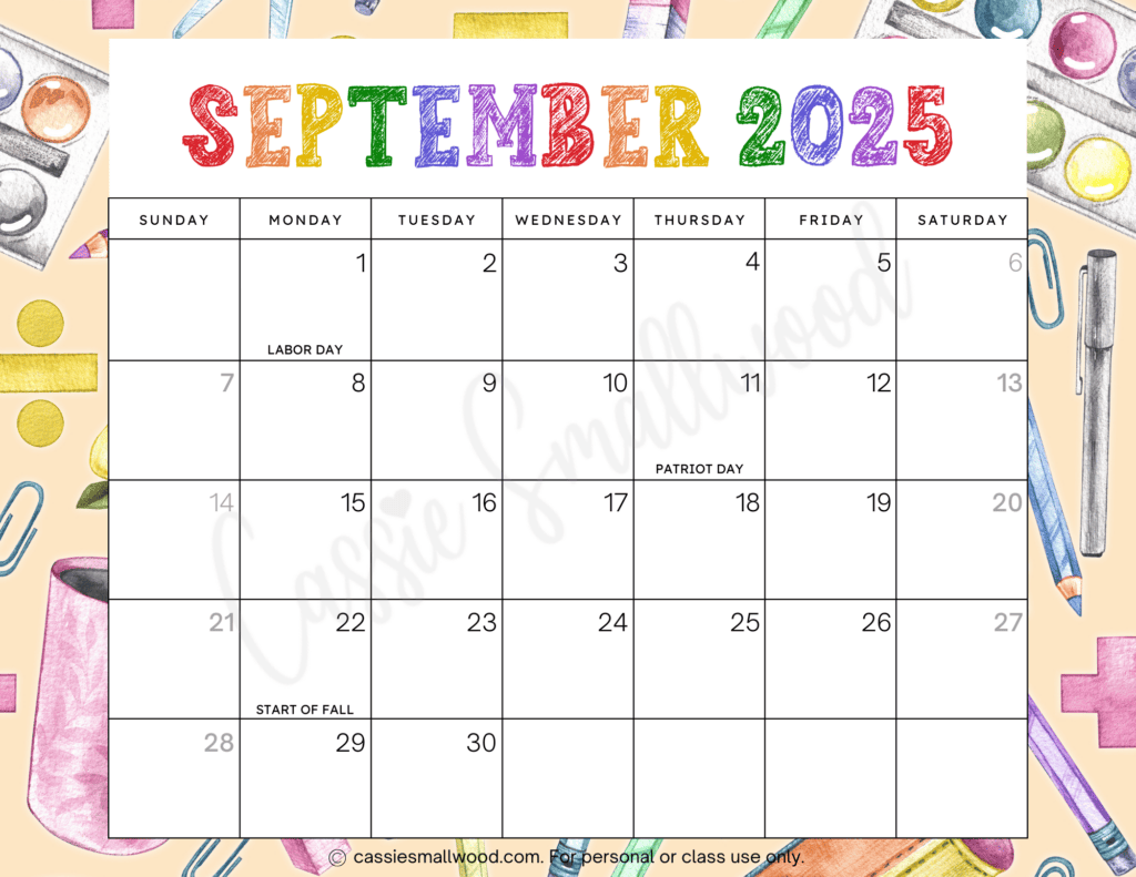 Printable September 2025 Calendar With Holidays Printable September 2025 Calendar With Holidays