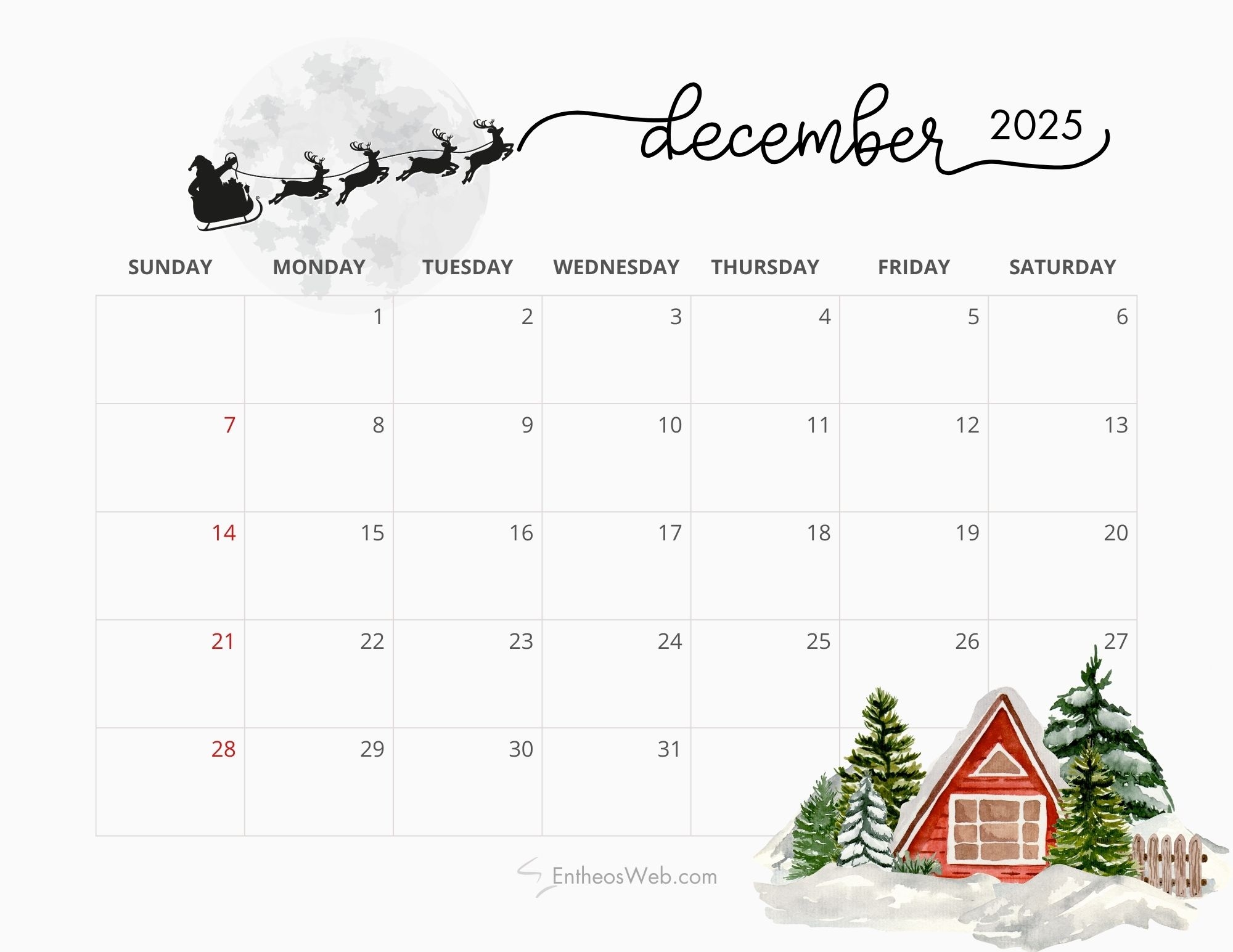 Christmas December 2025 Calendar