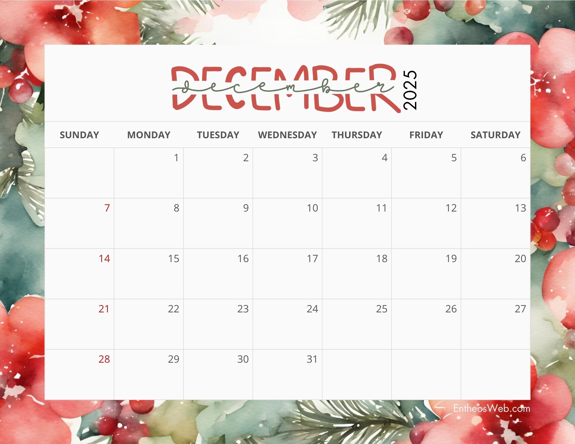 Canva December 2025 Calendar