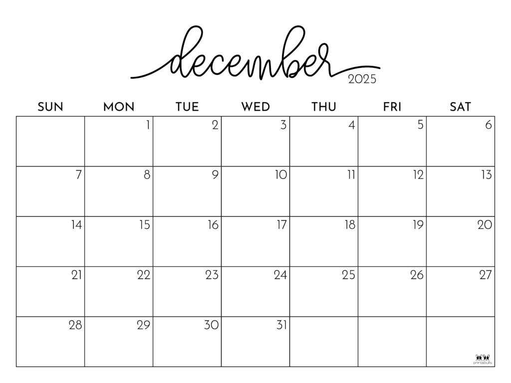 December 2025 Calendars 107 FREE Printables Printabulls