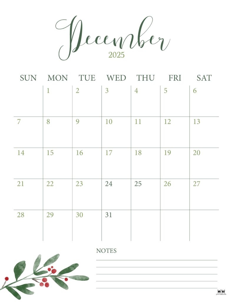 December 2025 Calendars 107 FREE Printables Printabulls