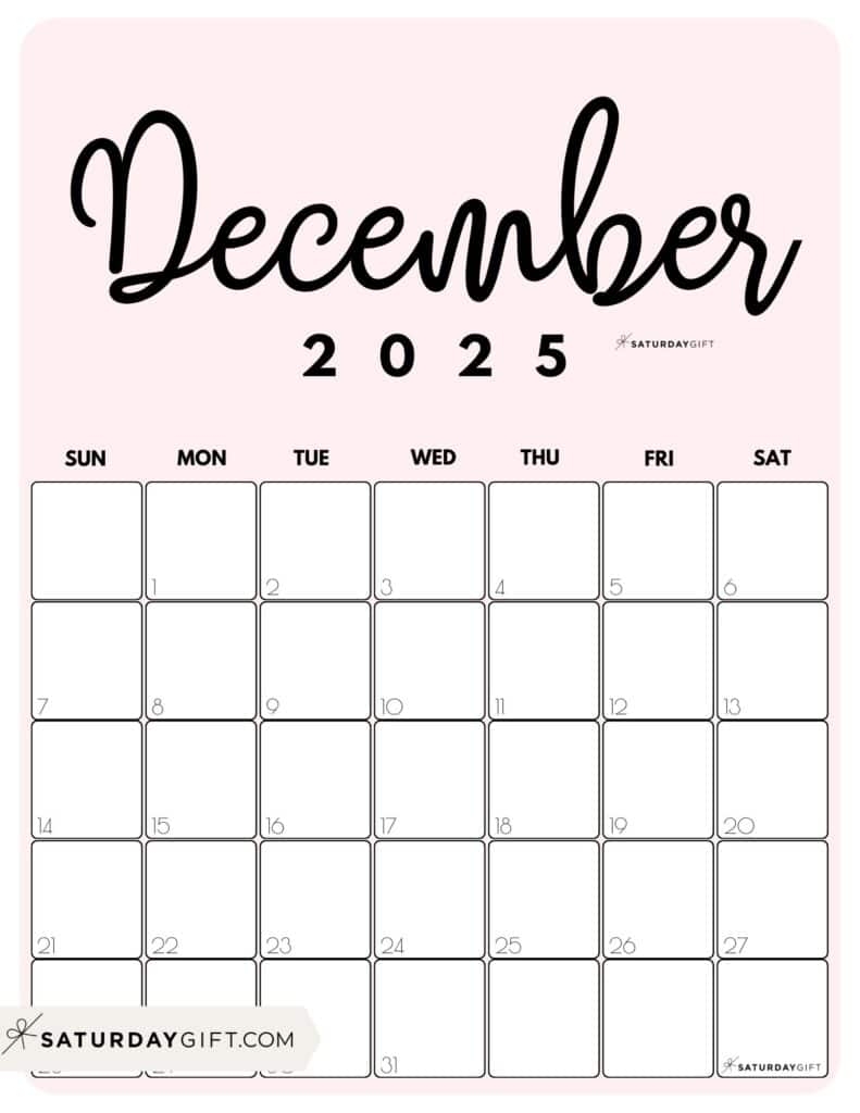 December 2025 Calendars 23 Cute Free Printable PDFs SaturdayGift