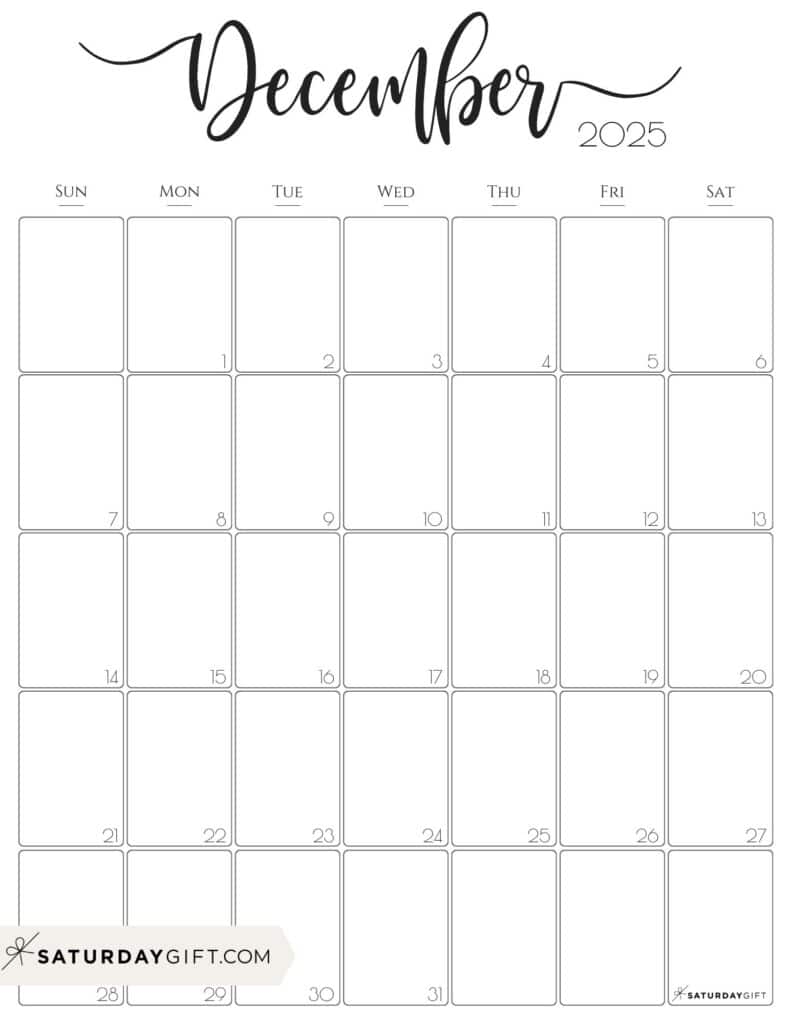 December 2025 Calendars 23 Cute Free Printable PDFs SaturdayGift