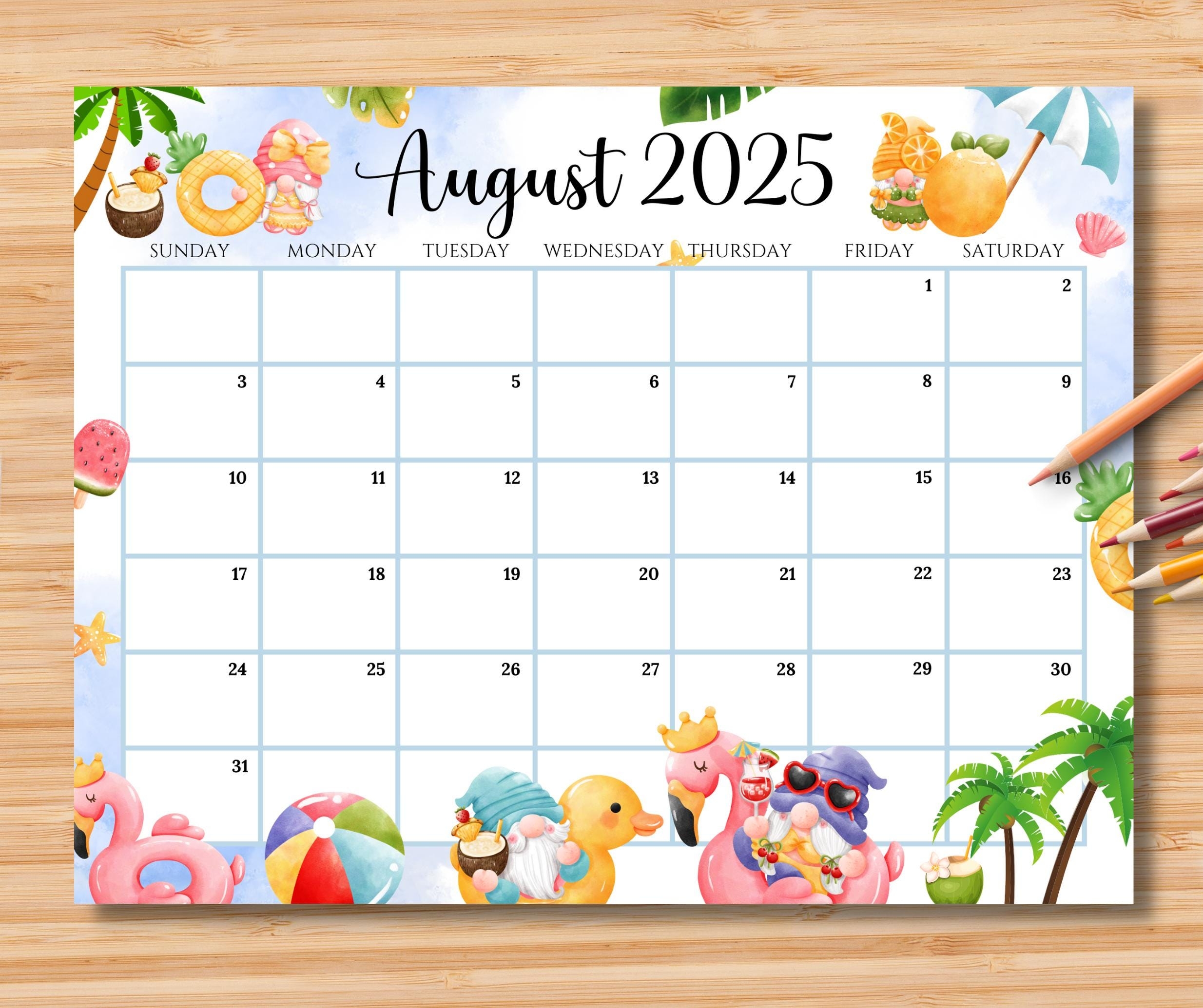 August Calendar 2025 Editable