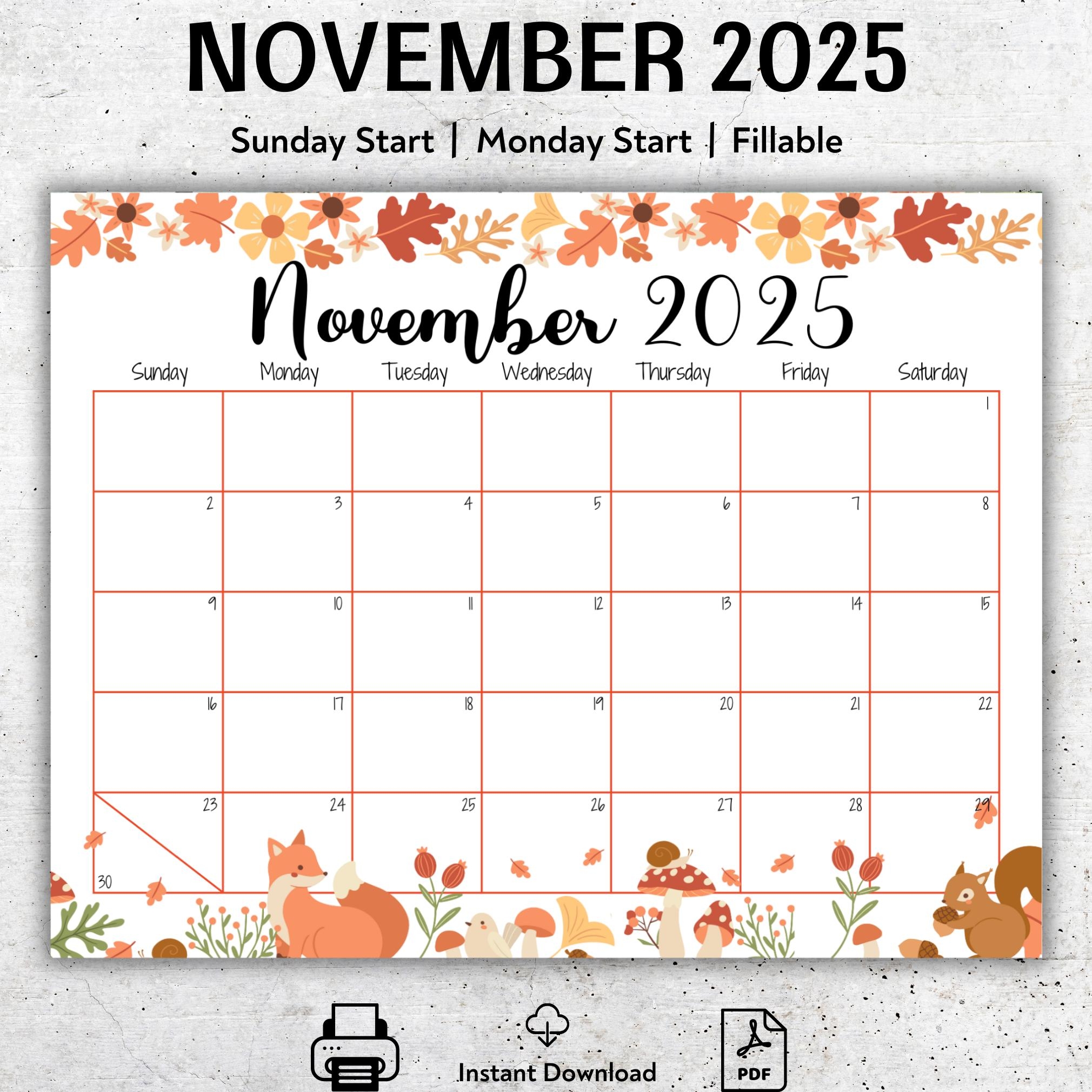 Fillable Calendar November 2025