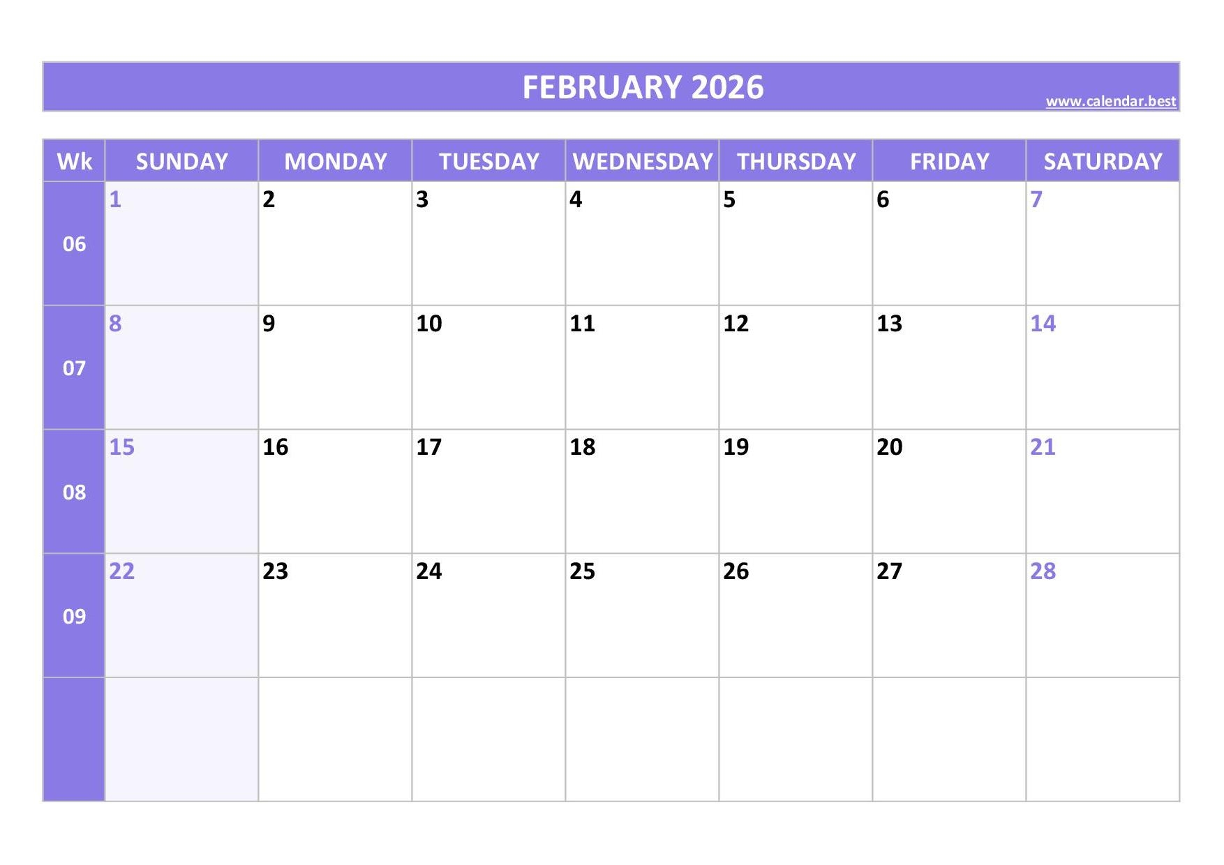 2026 Calendar February