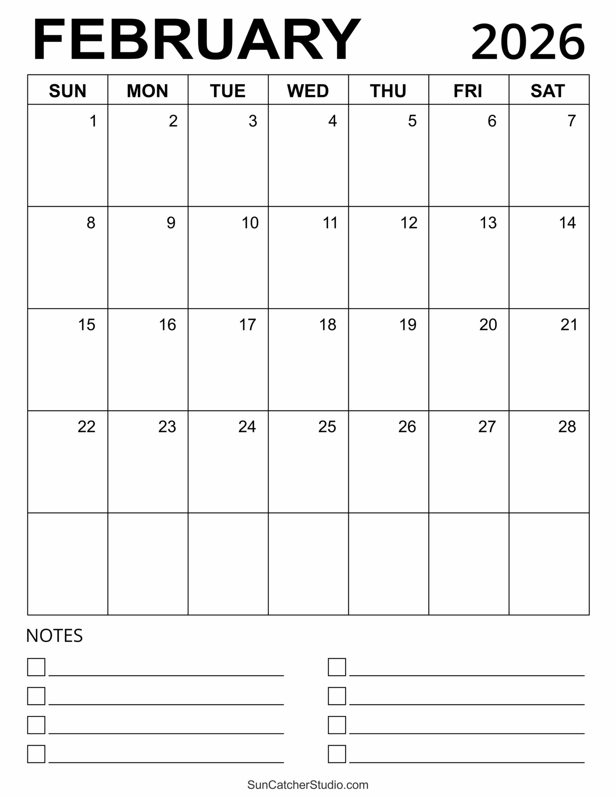 February 2026 Calendar Free Printable Free Printables Monograms Design Tools Patterns DIY Projects