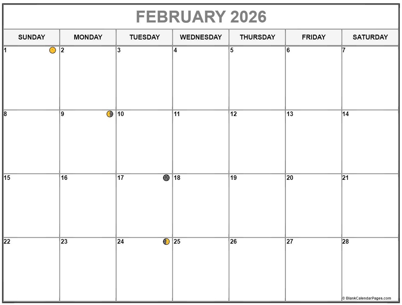 February 2026 Lunar Calendar Moon Phase Calendar