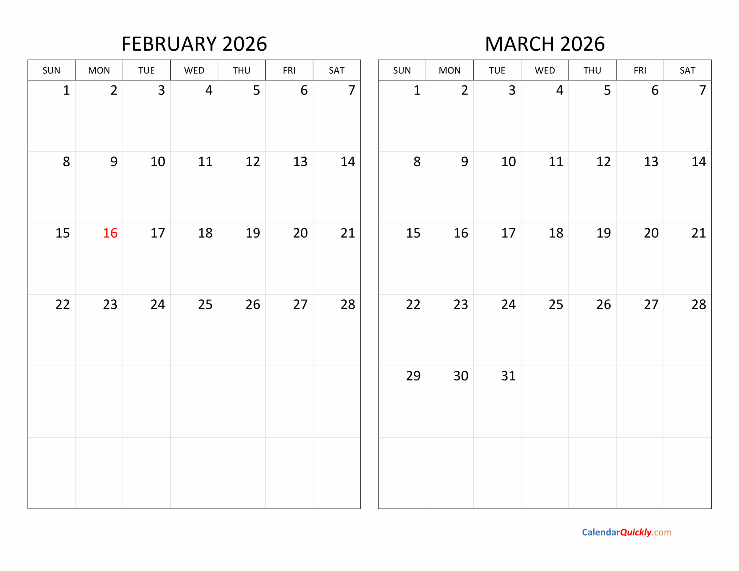 Calendar For February Of 2026