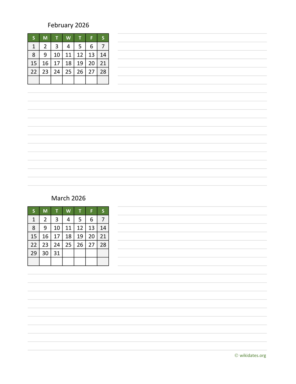 February 2026 March 2026 Calendar