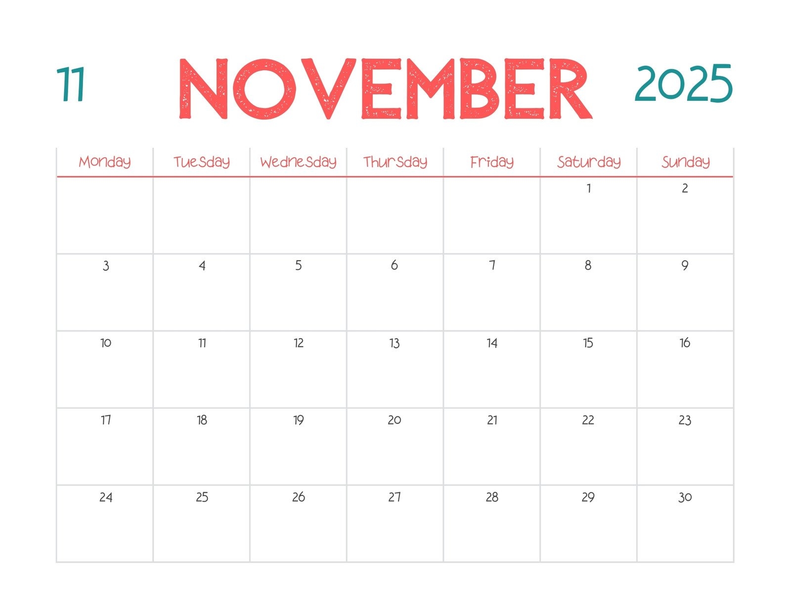 Show Me A November 2025 Calendar