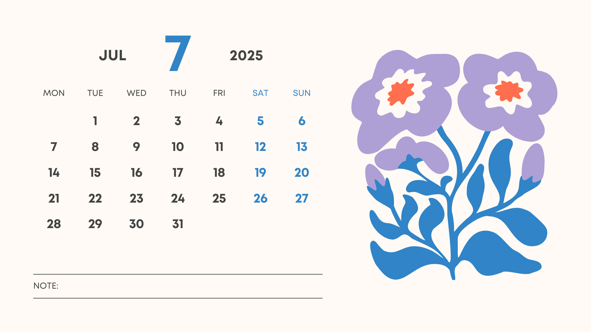 Free July 2025 Calendar PDF 27KB 1 Page s 