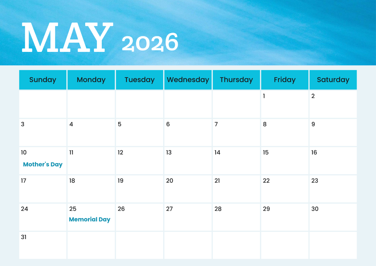Free May 2026 Calendar Templates To Edit Online