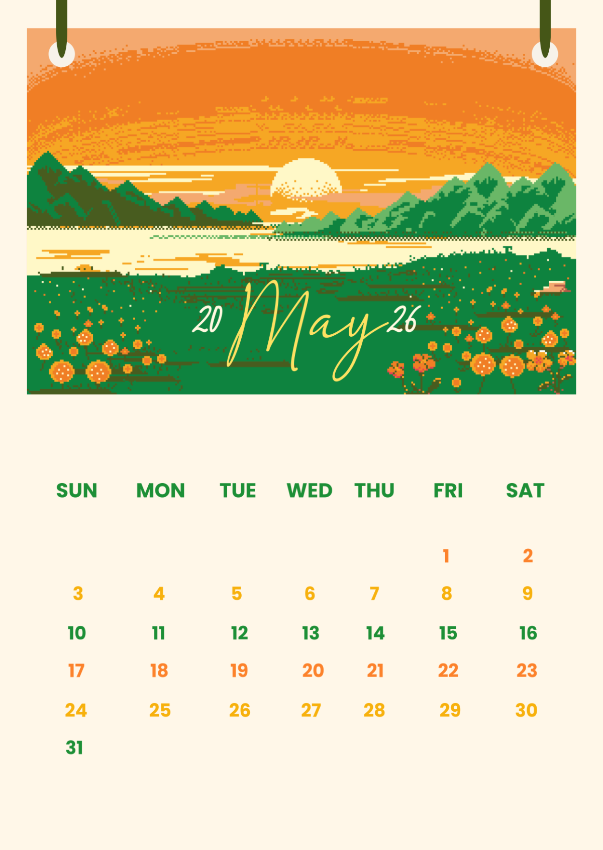May Calendar 2026 Desktop Wallpaper
