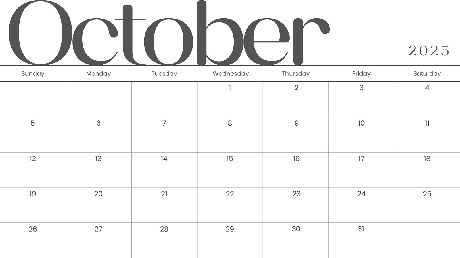 2025 Calendar For October