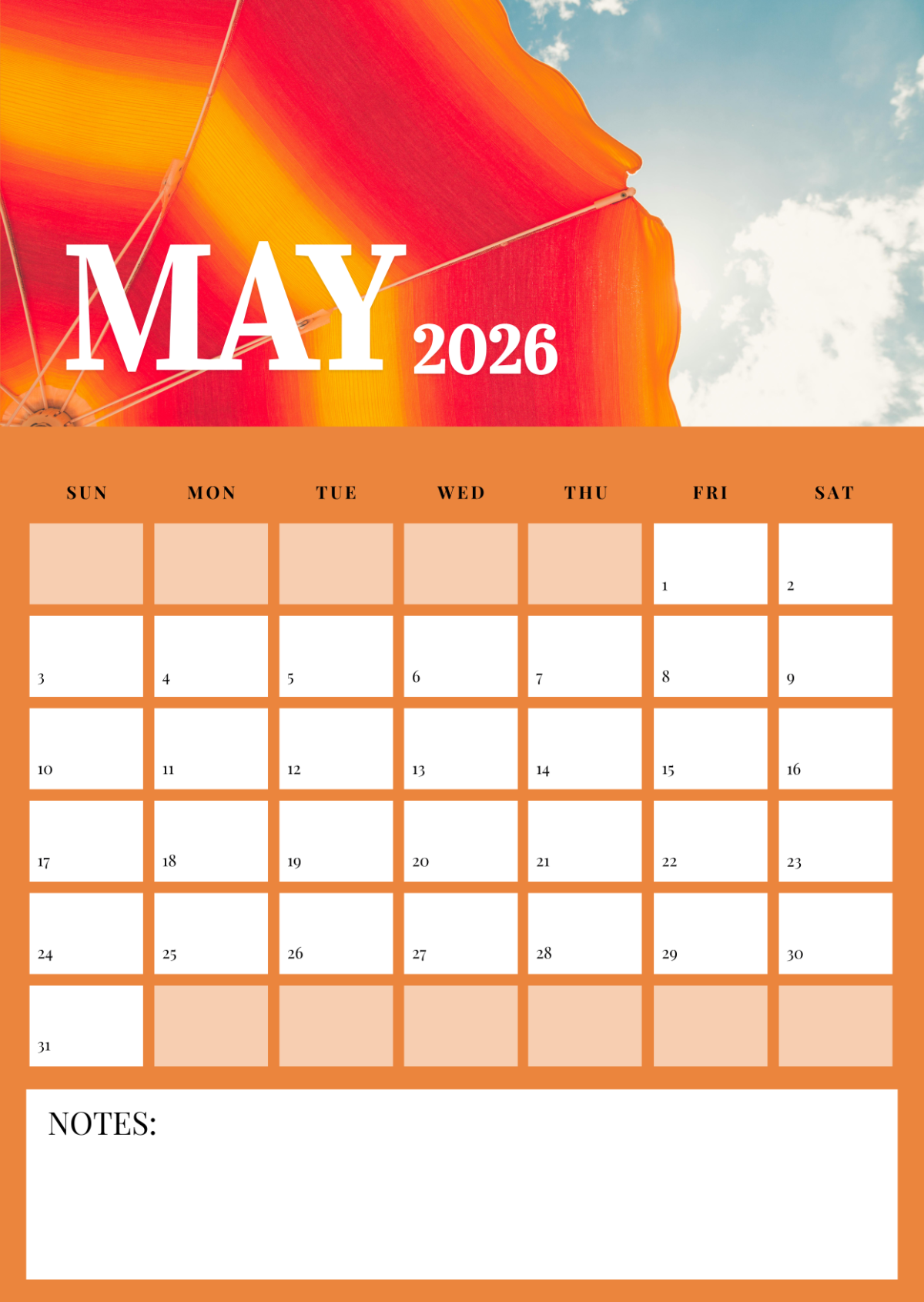 Free Portrait May 2026 Calendar Template To Edit Online