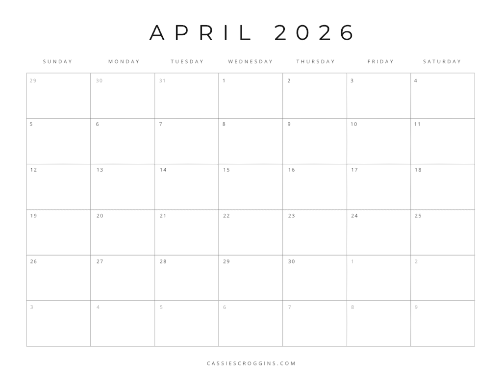 Free Printable Calendar April 2026
