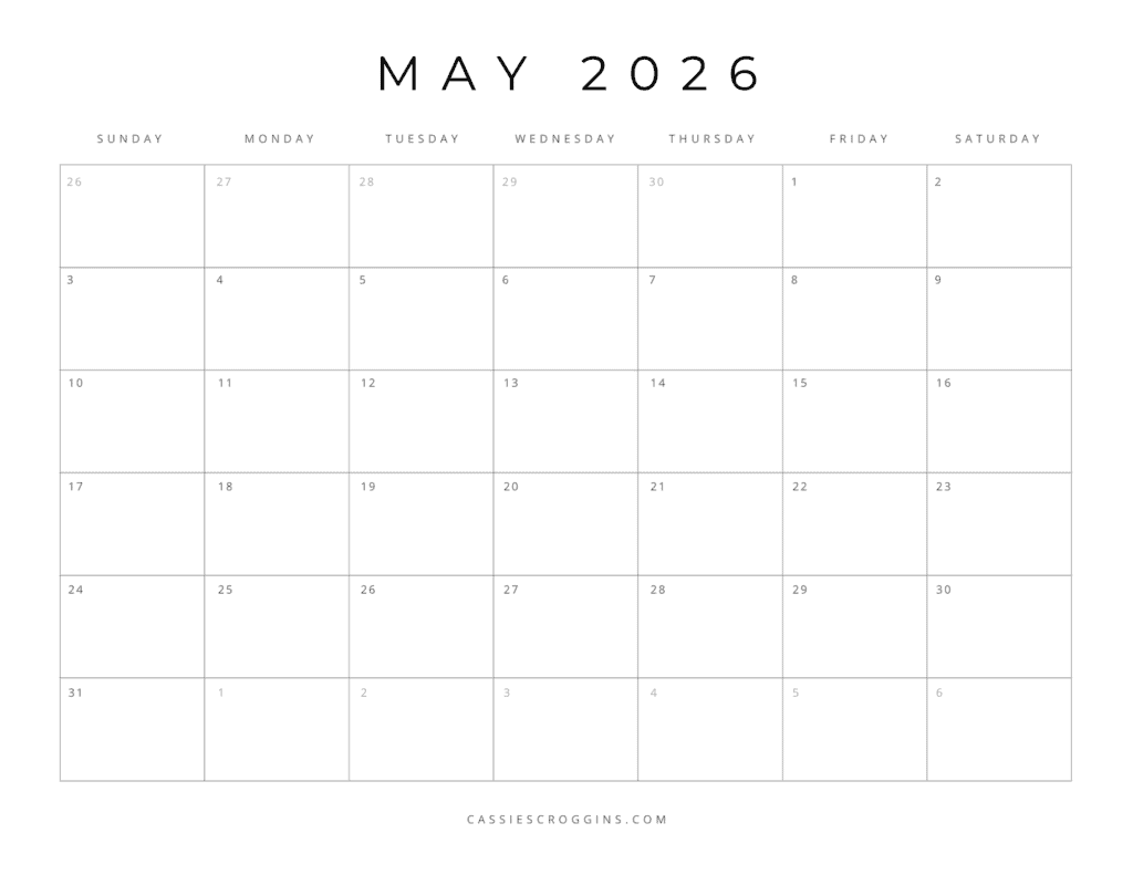 May 2026 Calendar Printable Pdf