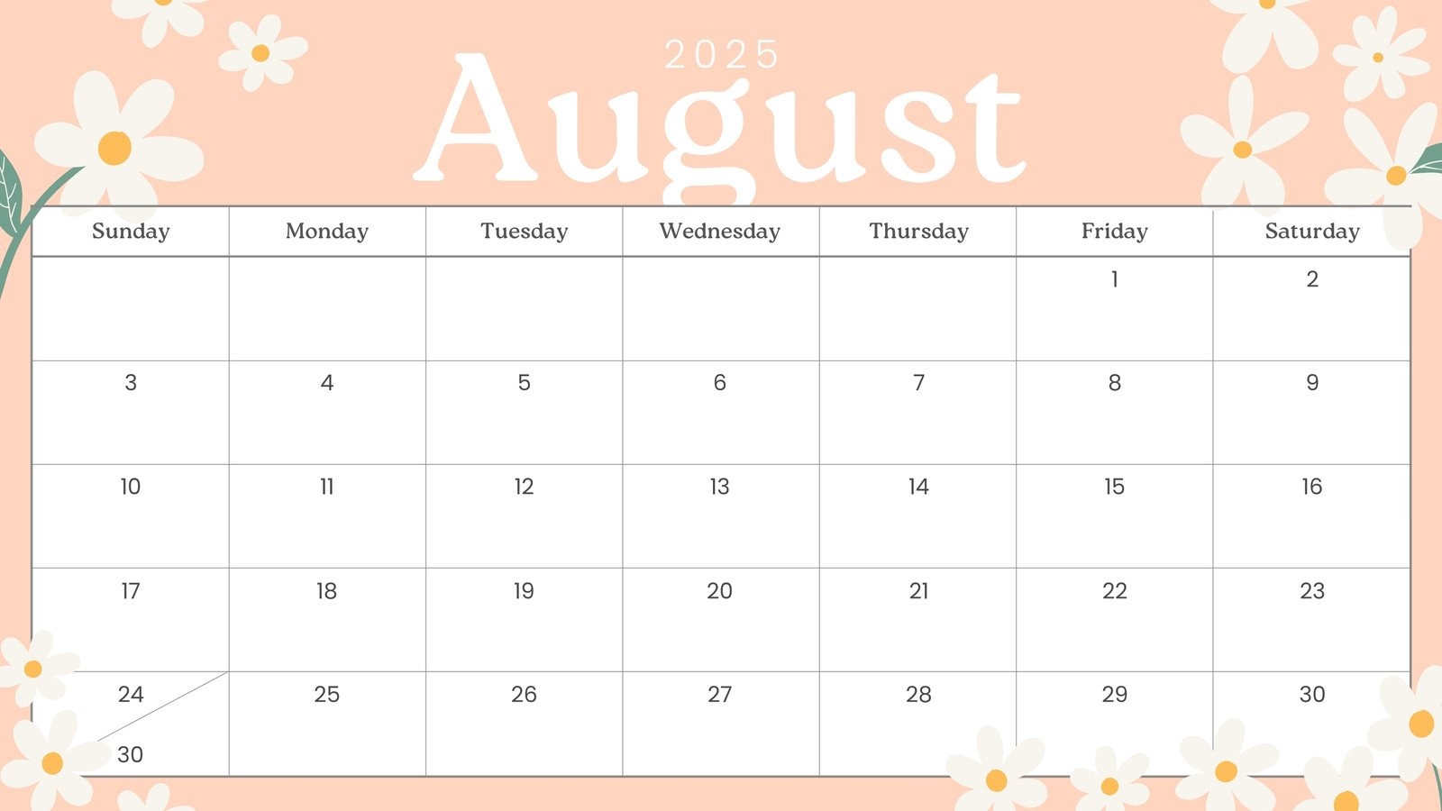 Calendar For Month Of August 2025