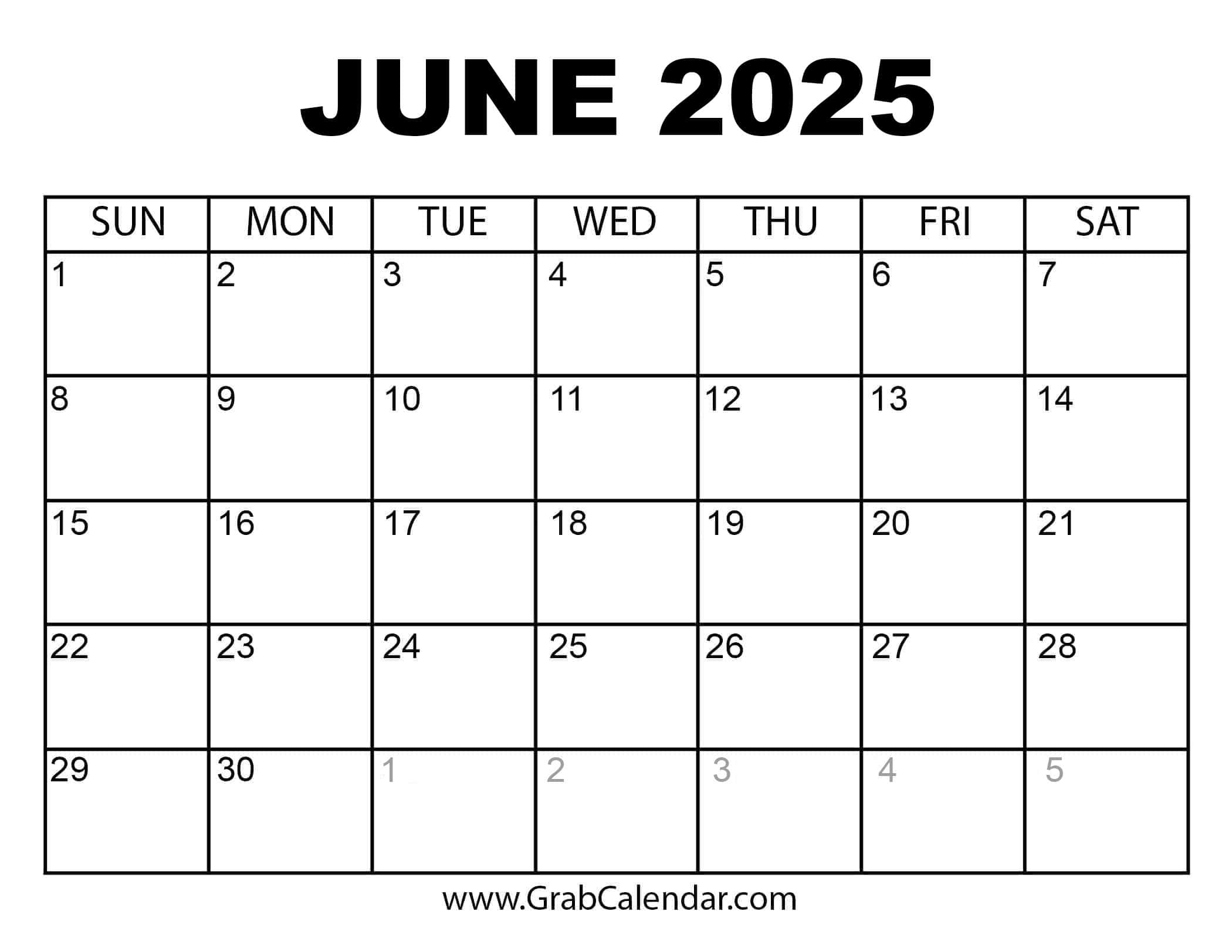 Fillable June 2025 Calendar