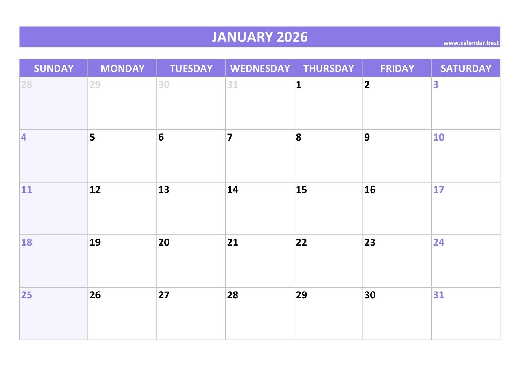 January 2026 Calendar Pdf