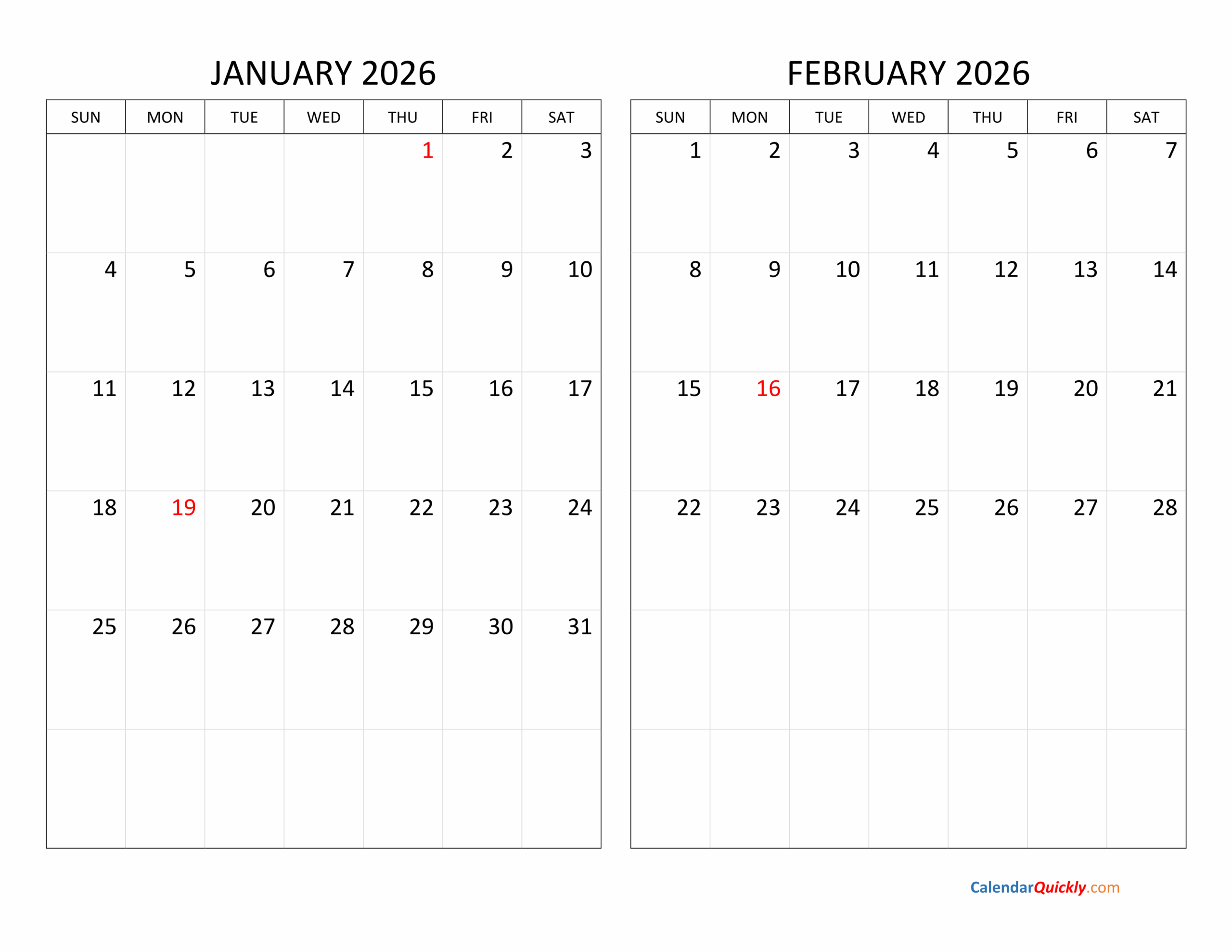 February Month Calendar 2026