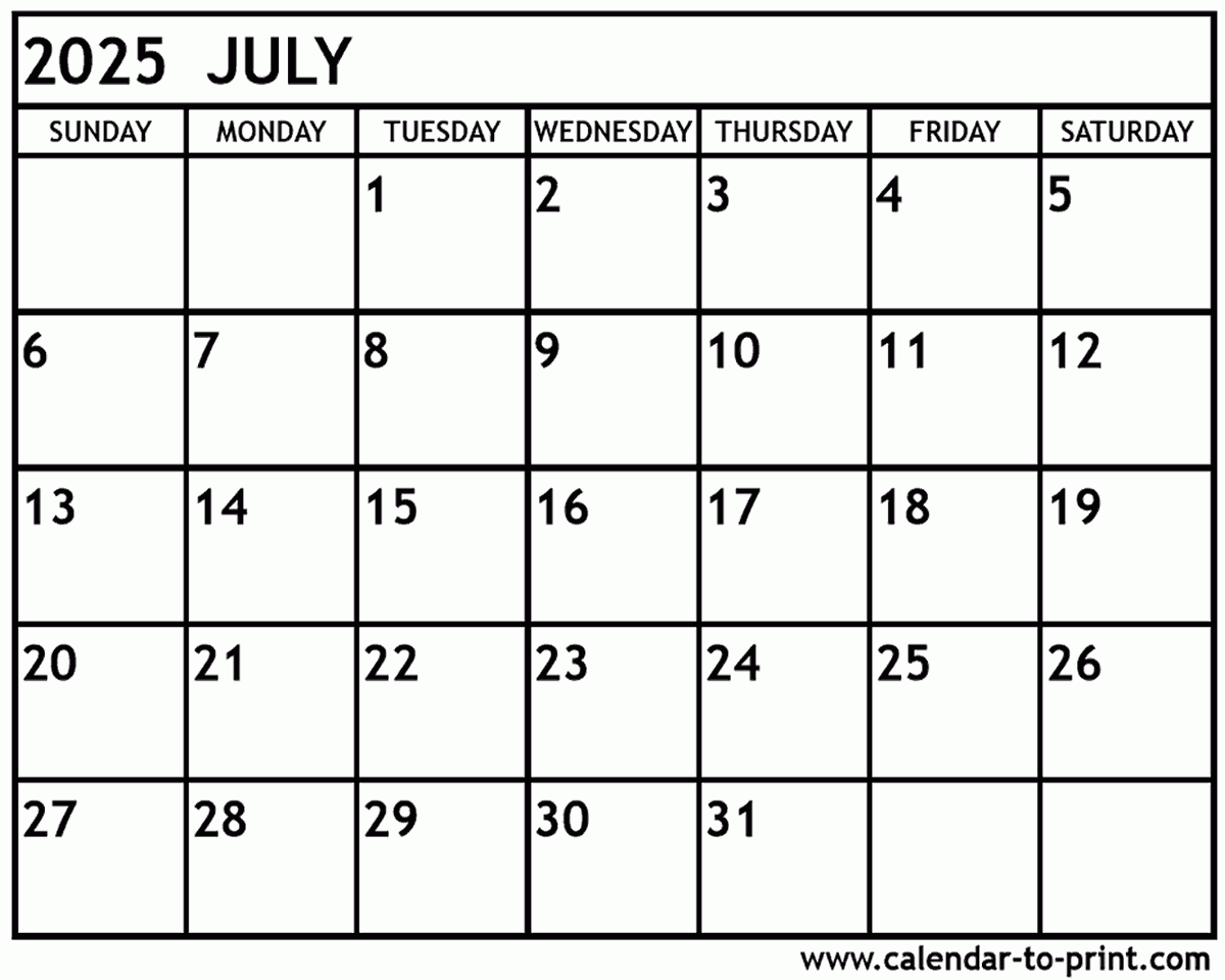 July 2025 Free Printable Calendar