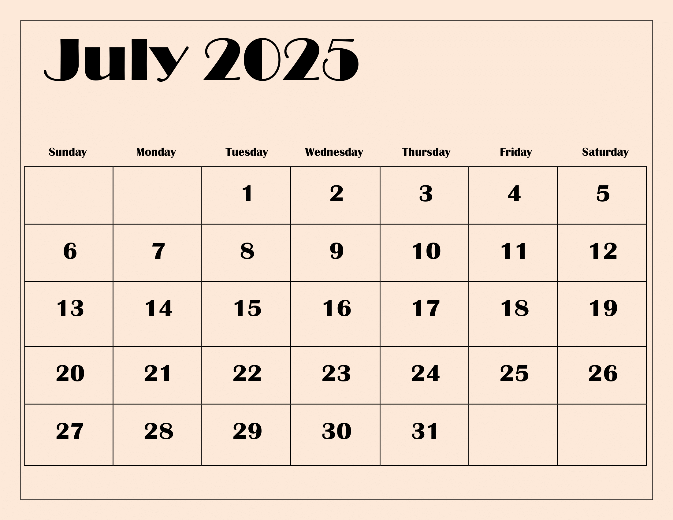 July Calender 2025