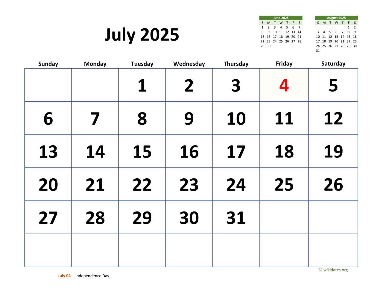 Wiki Calendar August 2025
