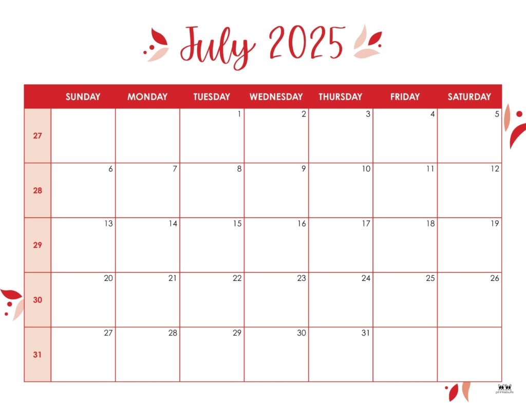 Printable July 2025 Calendar Pdf