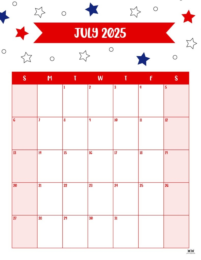 Editable July Calendar 2025