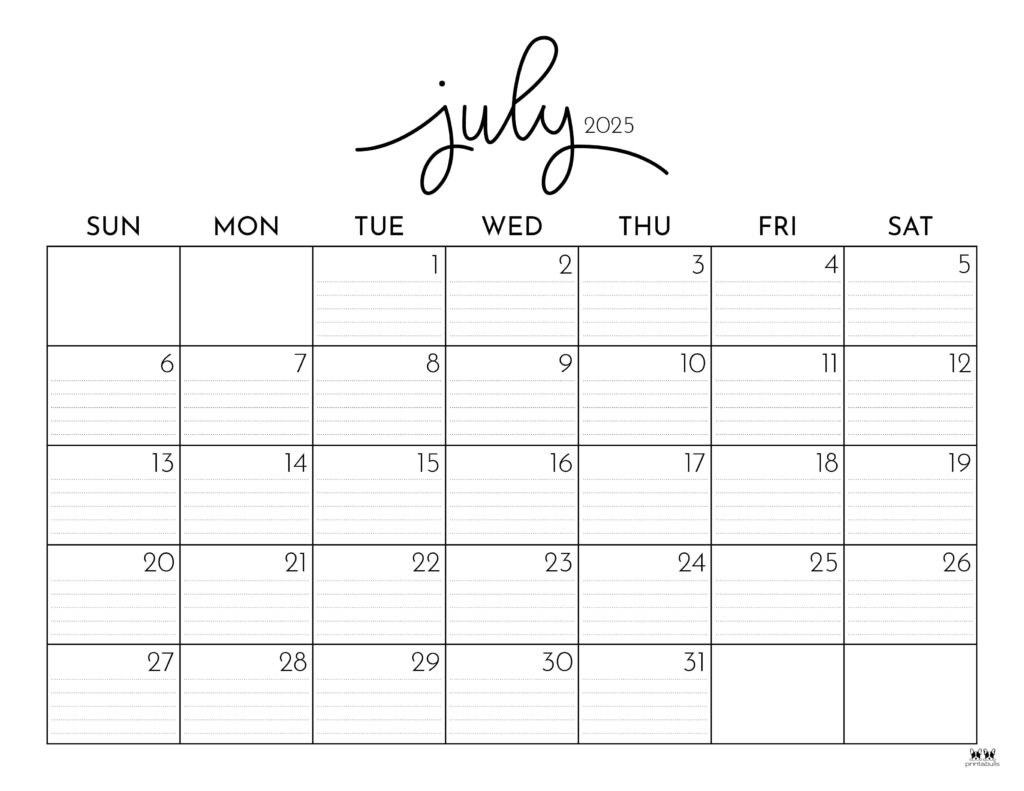 June July 2025 Calendar Printable