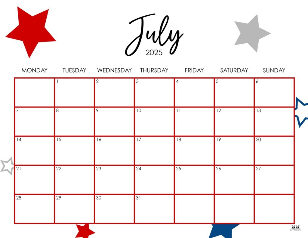 Calendar 2025 July Month