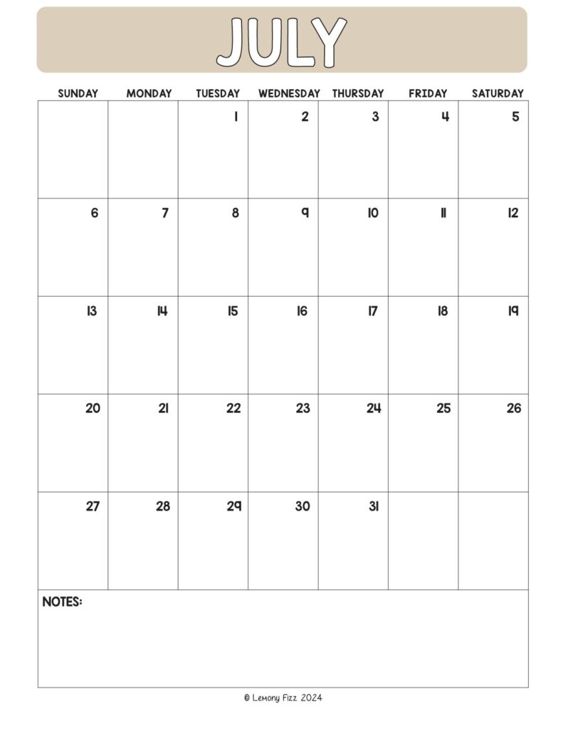 July 2025 Monthly Calendar To Print