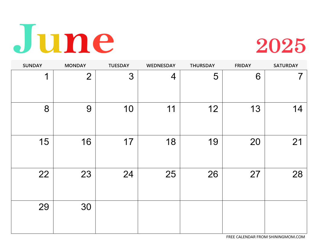 Free Printable June 2025 Calendar
