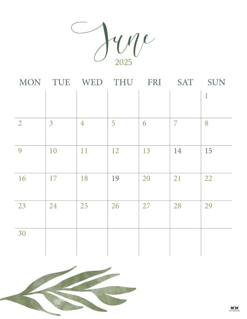 June 2025 Calendars 107 FREE Printables Printabulls
