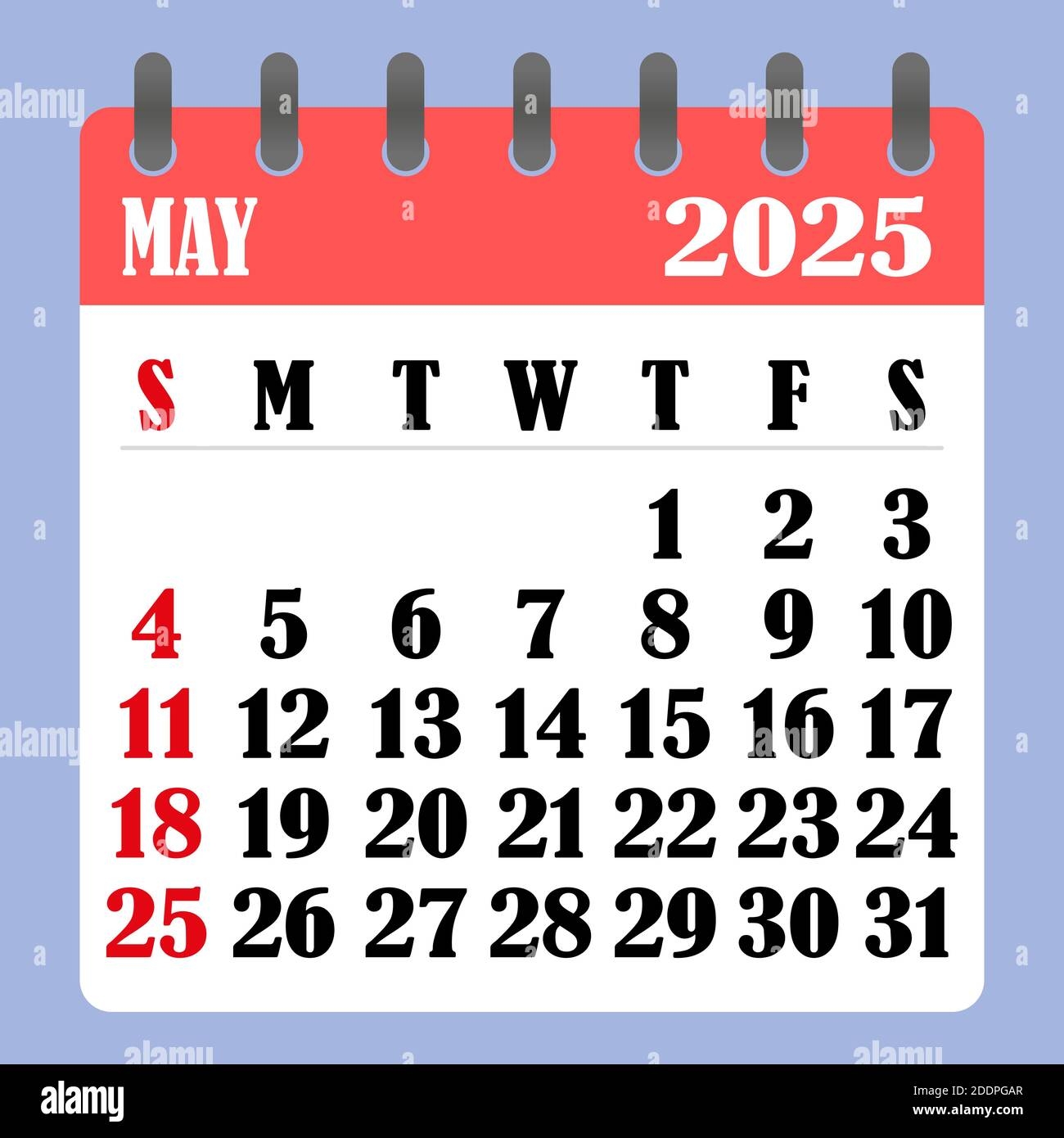 Letter Calendar For May 2025 The Week Begins On Sunday Time Planning And Schedule Concept Flat Design Removable Calendar For The Month Vector Il Stock Vector Image Art Alamy