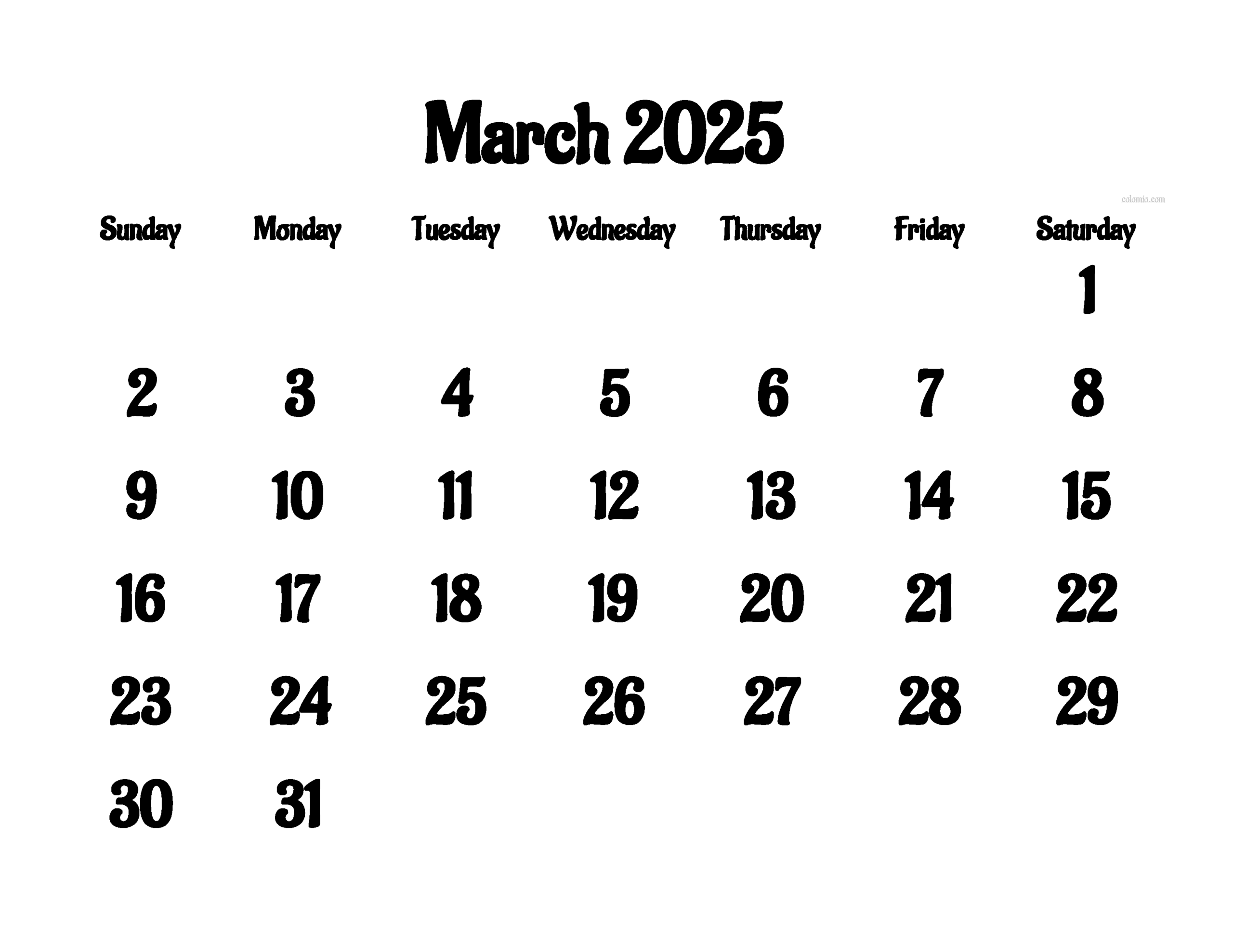 March 2025 Calendar Free Printable PDF XLS And PNG