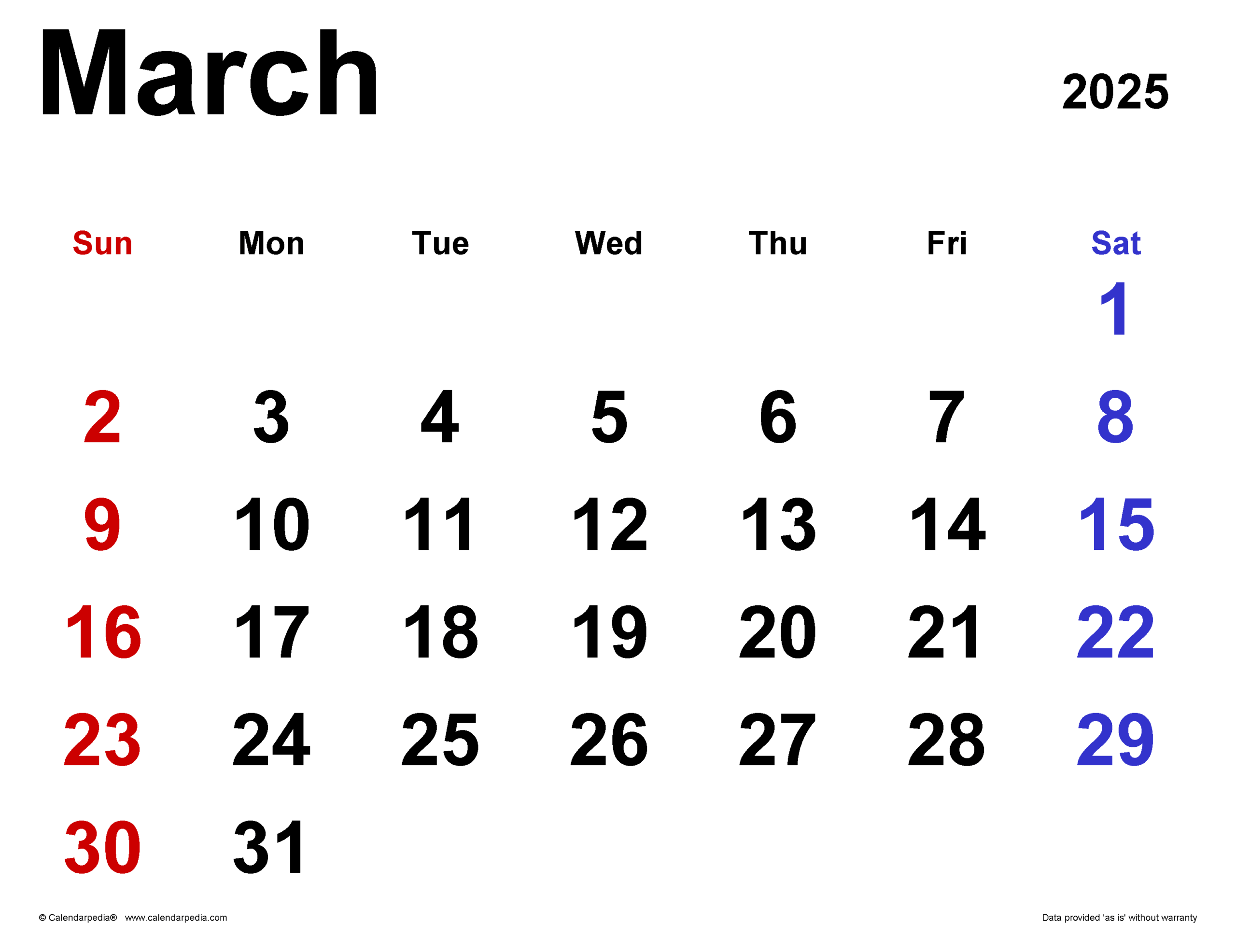 March 2025 Calendar Templates For PDF Excel And Word