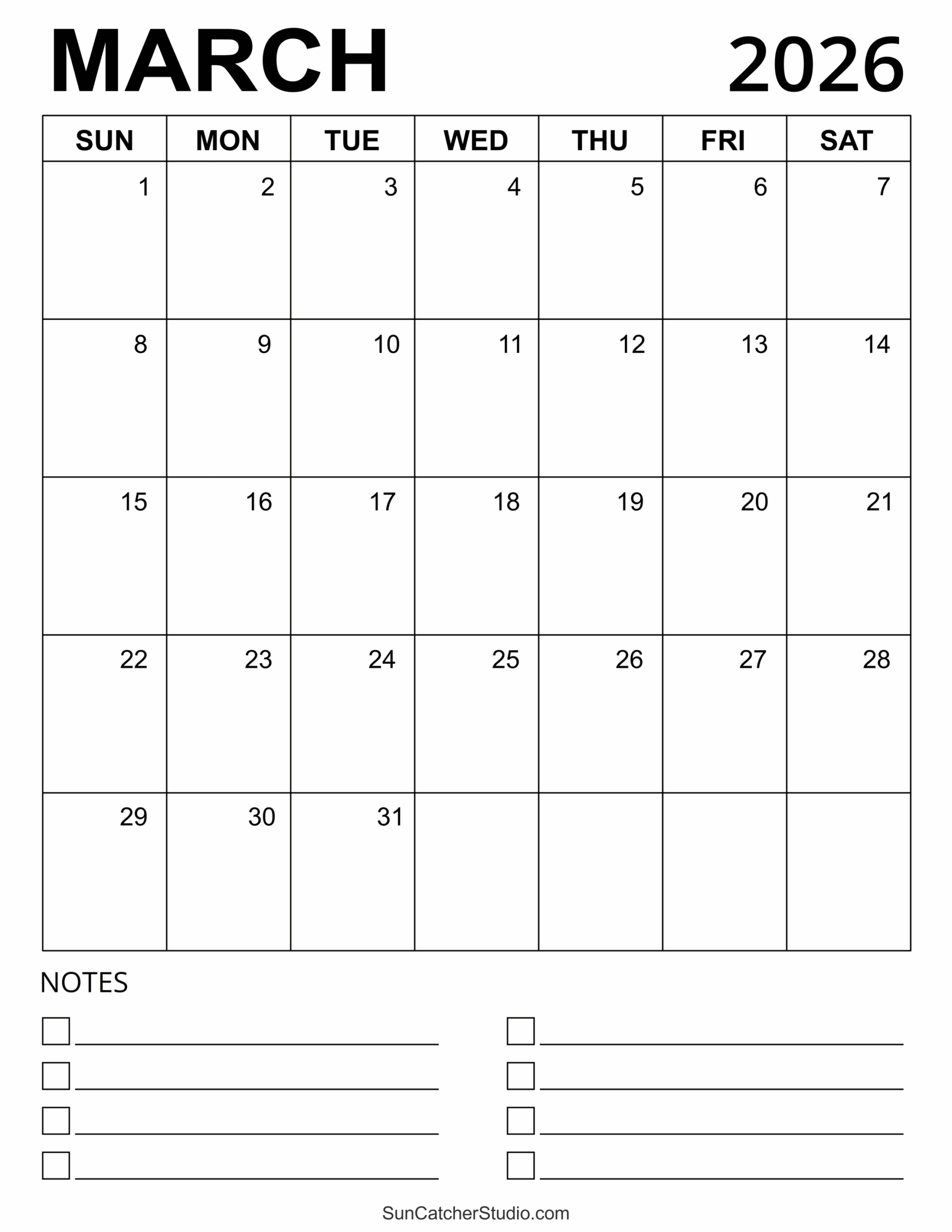 March 2026 Calendar Printabulls