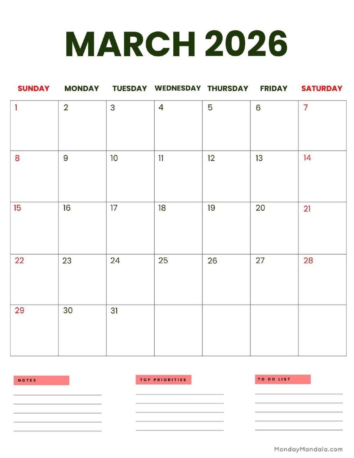 Show Me A March 2026 Calendar