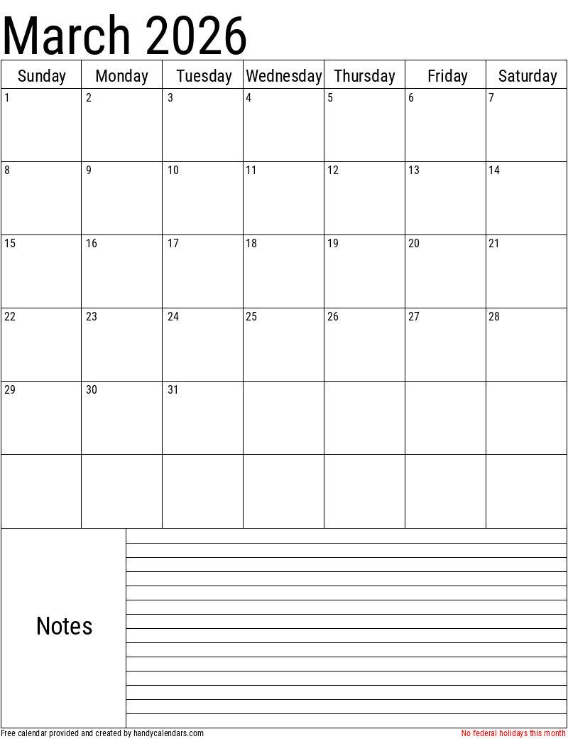 Blank Calendar For March 2026