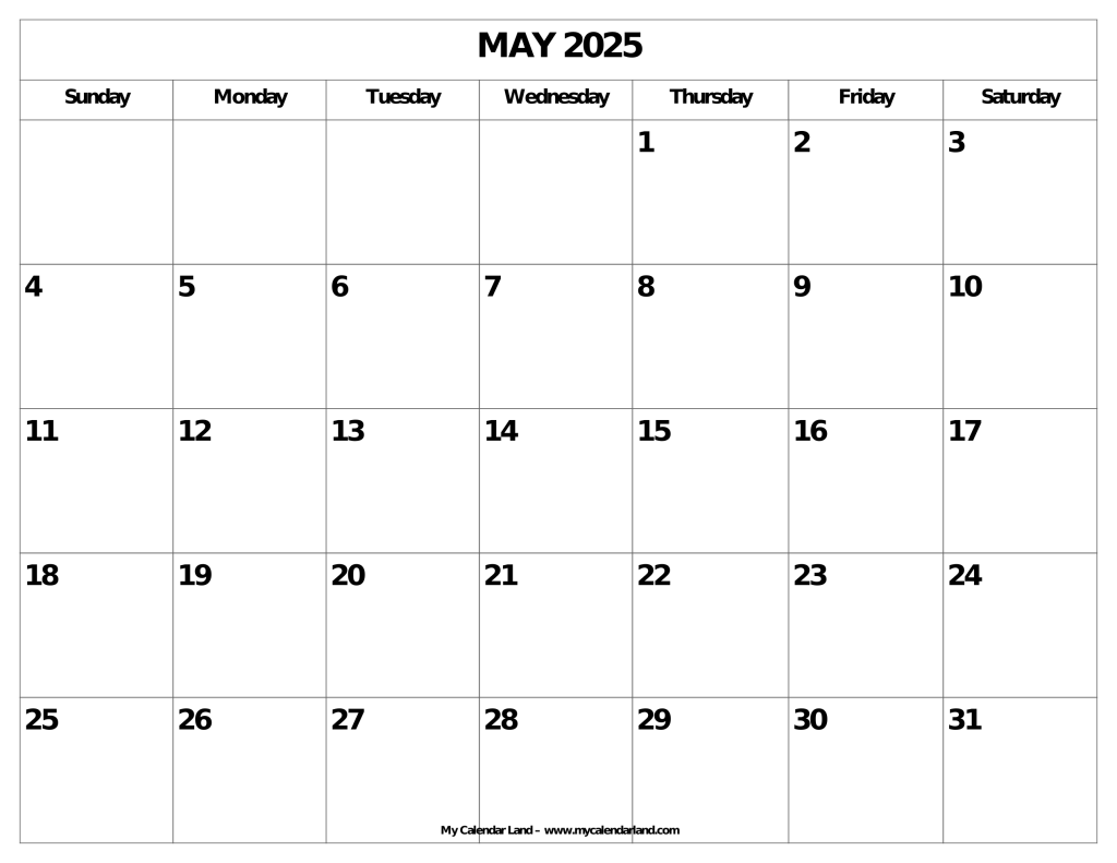 Calendar Month Of May 2025