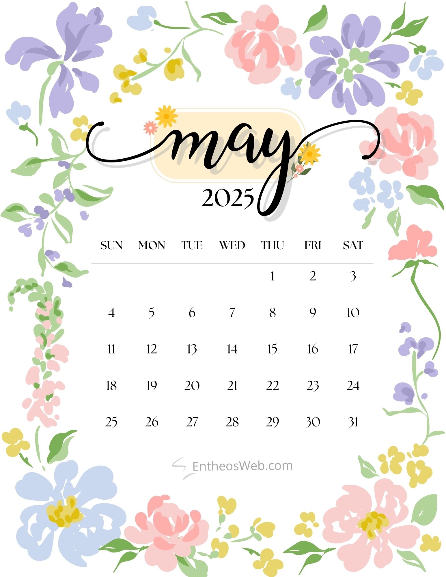 May 2025 Calendar Printables EntheosWeb