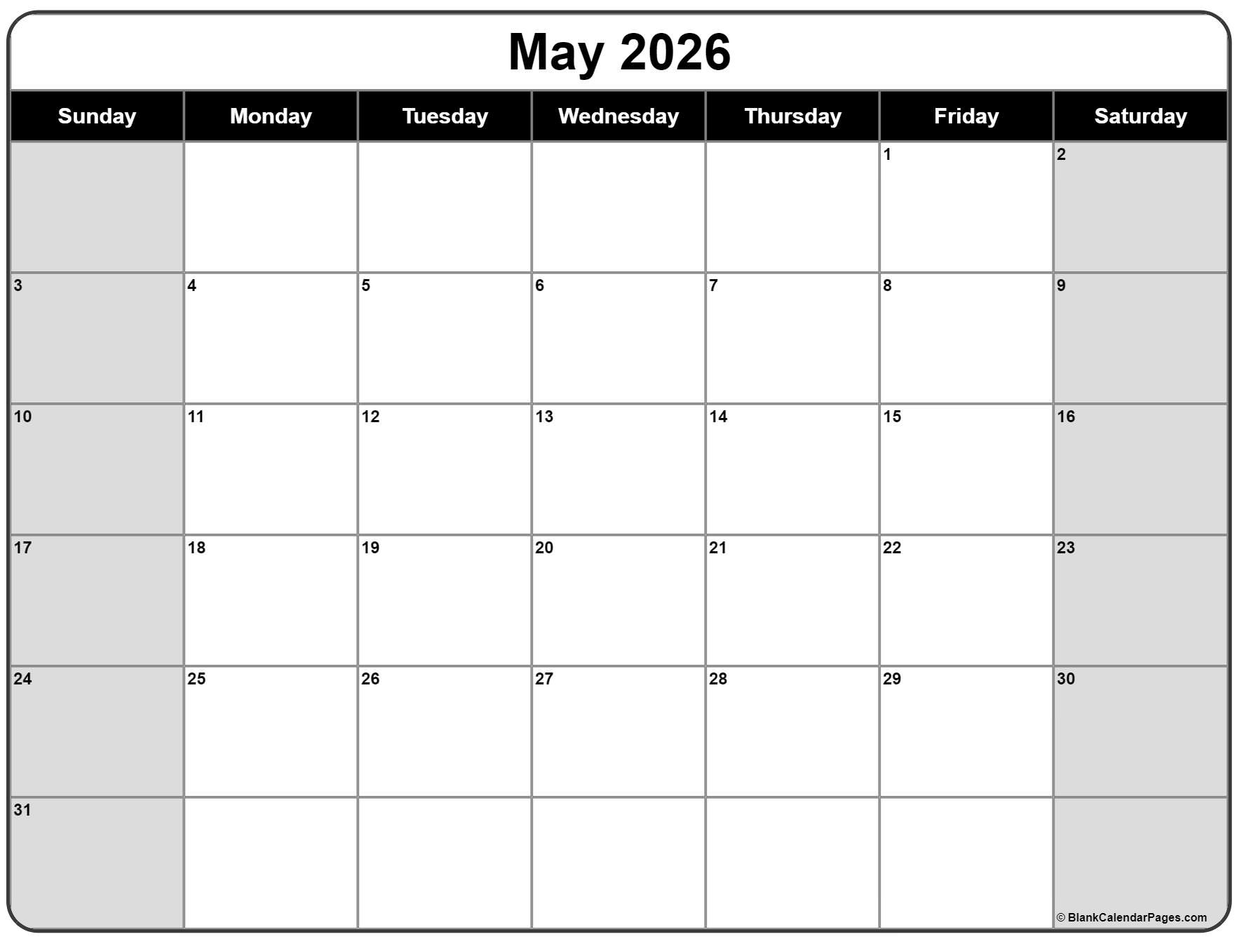 May 2026 Calendar Free Printable Calendars