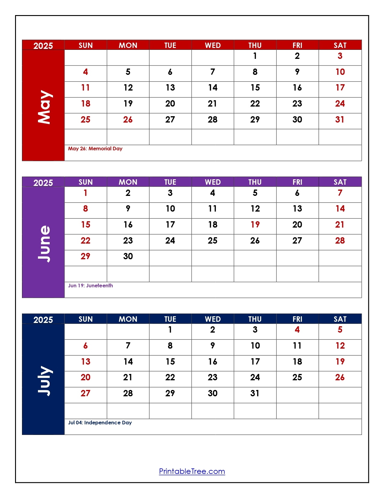 May June And July 2025 Calendar
